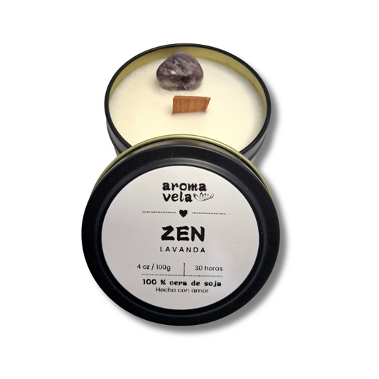Vela aromática ZEN de 4oz Lavanda + Amatista - Cera de soja NATURAL