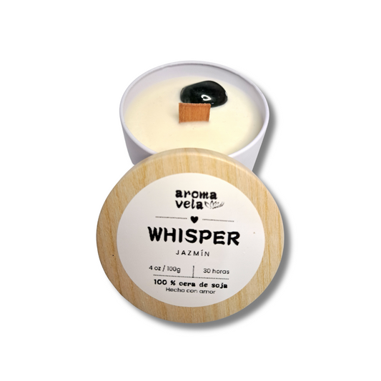 Vela aromática WHISPER de 4 oz Jazmín + Aventurina - Cera de soja NATURAL