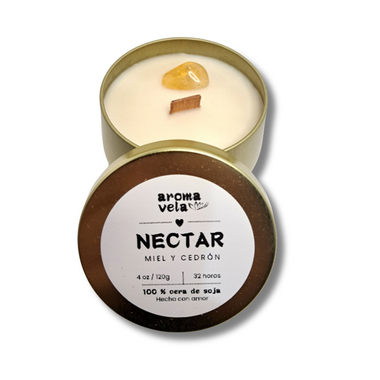 Vela aromática NECTAR 6 oz Miel y Cedrón + Citrino - Cera de soja natural
