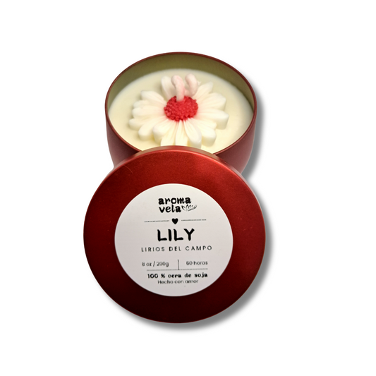 Vela aromática LILY de 8oz Lirios del campo - Cera de soja NATURAL