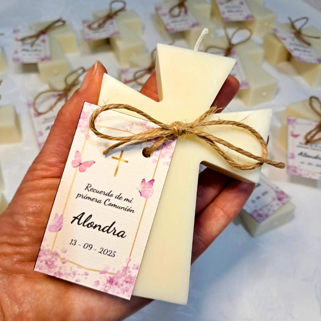 Vela Decorativa Forma de Cruz - Personalizada